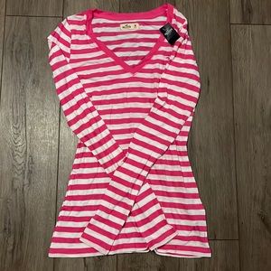 Pink and White Stripe Hollister Long Sleeve, Size Medium